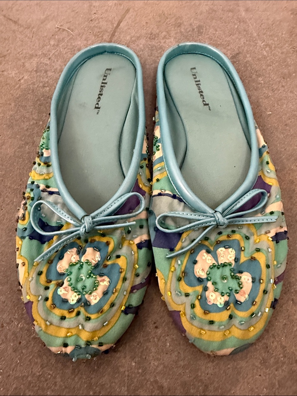 Unlisted Aqua Multicolor Embellished Floral Ballet Flats